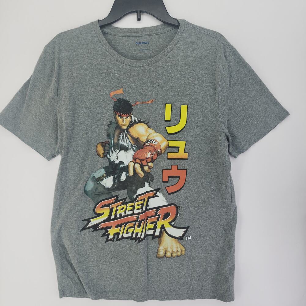 Street Fighter Ryu Capcom Gray Old Navy Graphic Tee Sz L